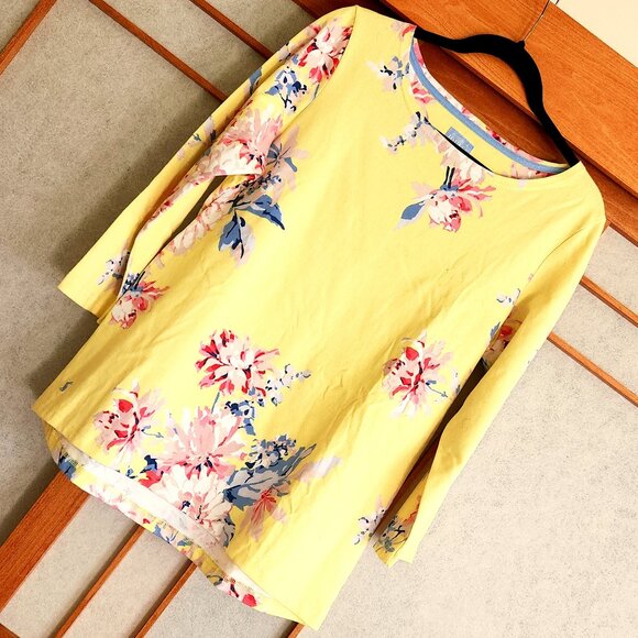 Joules Yellow Floral Blue Red Heavy Cotton Tunic Top Blouse sz US 12 - Picture 3 of 11
